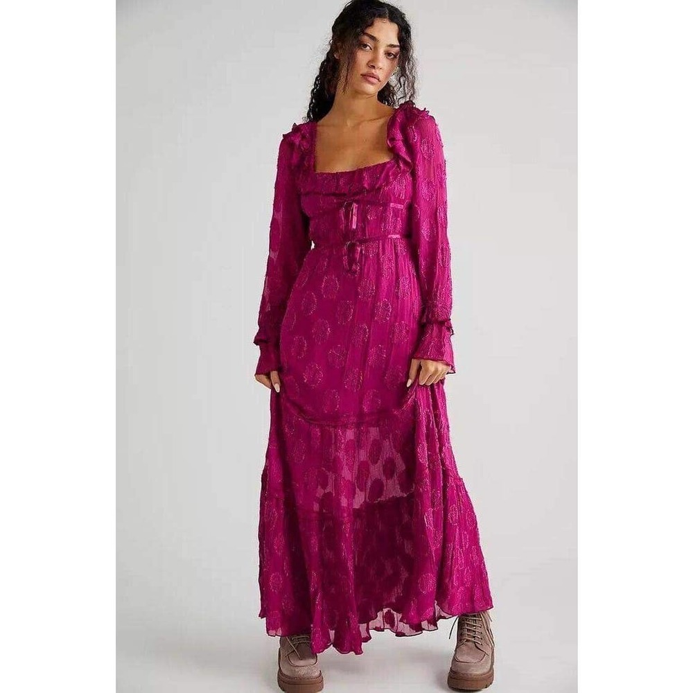 NWT Free People Womens Yara Maxi Dress Dreamy Mulberry Size L